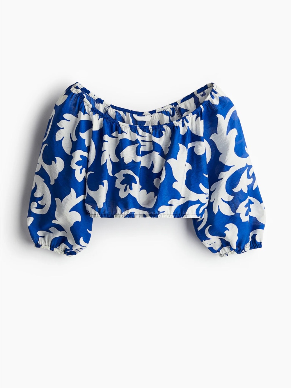 NWT BLUE FLORAL CROPPED BLOUSE